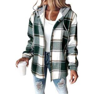 Womens Lightweight Casual Jacket 2025 Plaid Long Sleeve Shacket Fleece